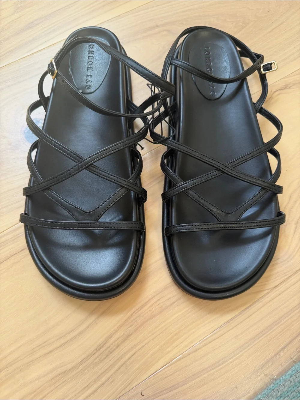Fashion Nova Morris Ankle Black Strappy Flat Sandals